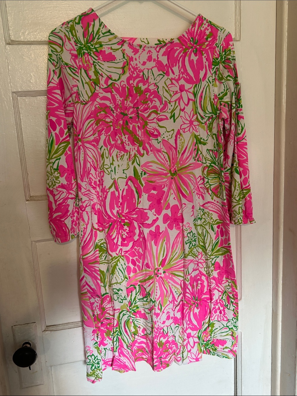 Lilly Pulitzer Pink and Green Floral Long Sleeve Shift Dress